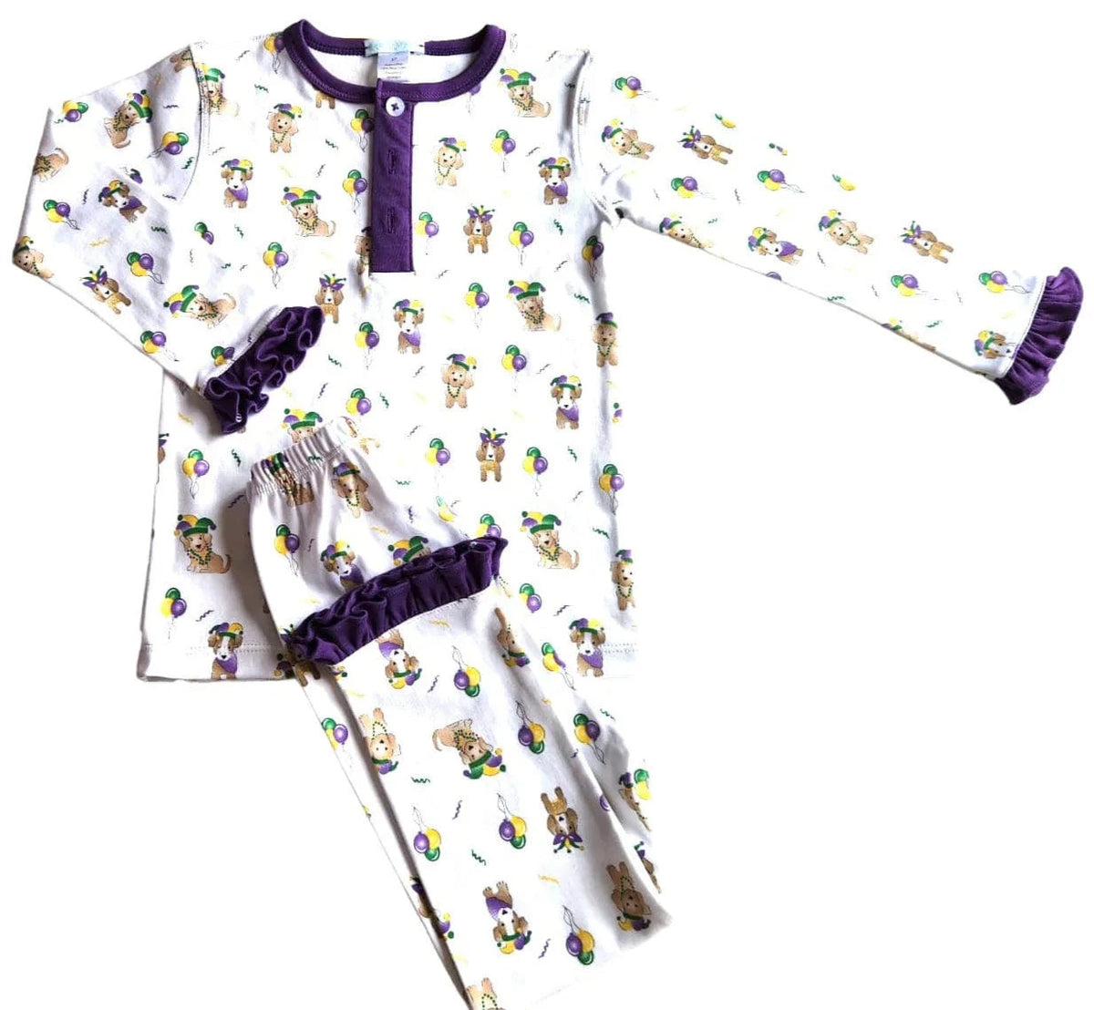 Lulu Bebe Lulu Bebe Mardi Gras Puppies Girl's Pima PJ Set - Little Miss Muffin Children & Home