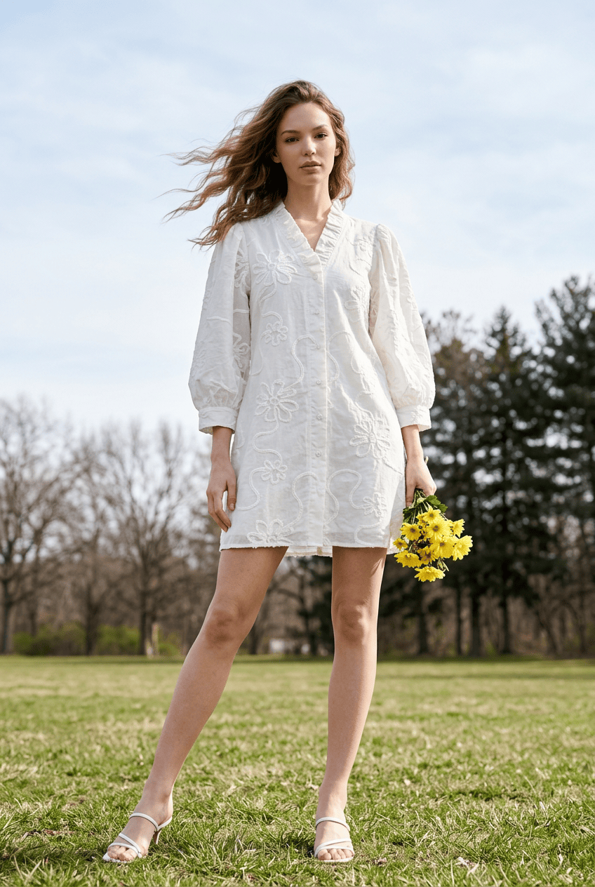 White Floral Embroidered Dress
