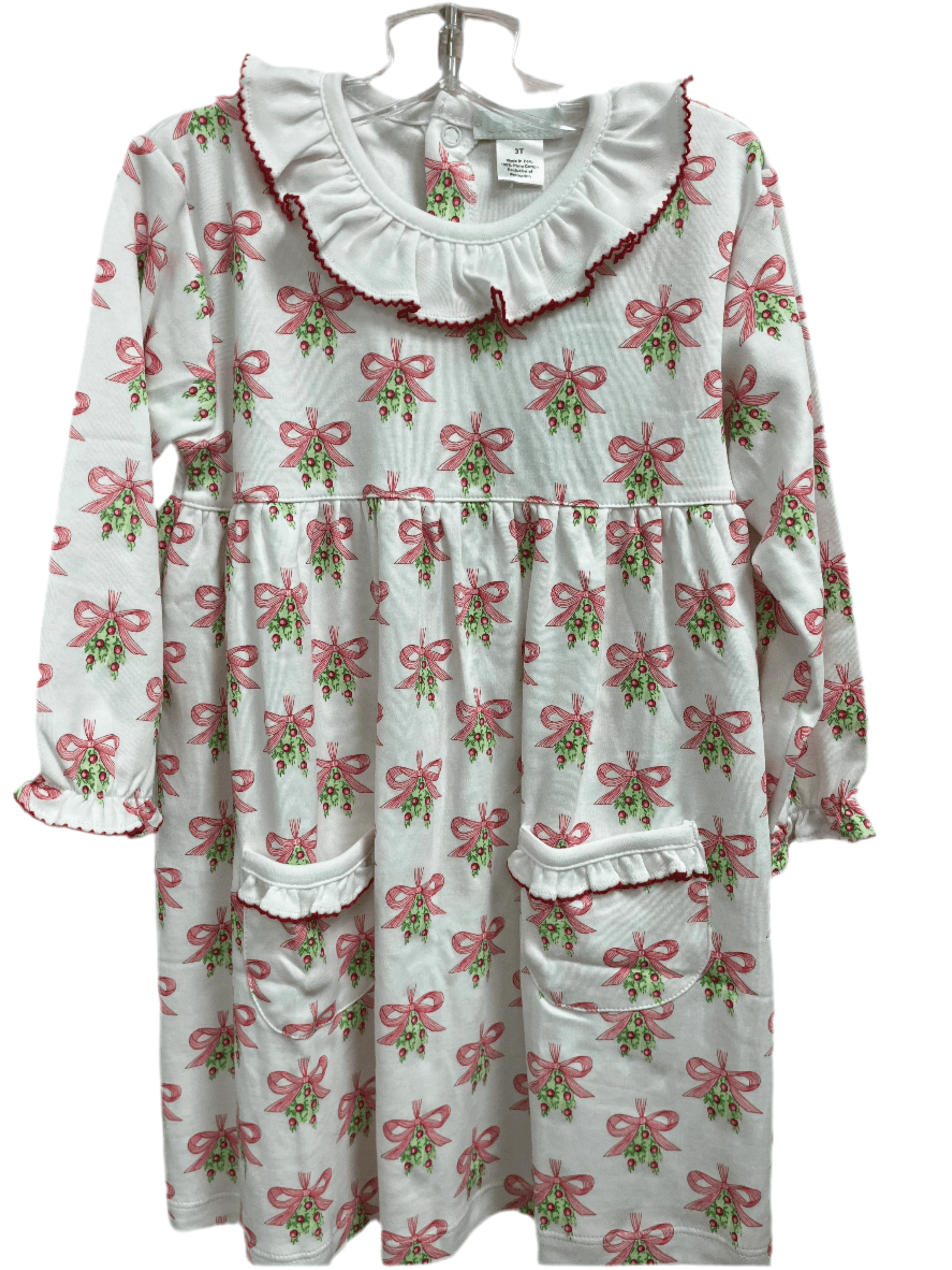 Lulu Bebe Lulu Bebe Red Christmas Bow Mistletoe Pima Dress with Pockets - Little Miss Muffin Children & Home