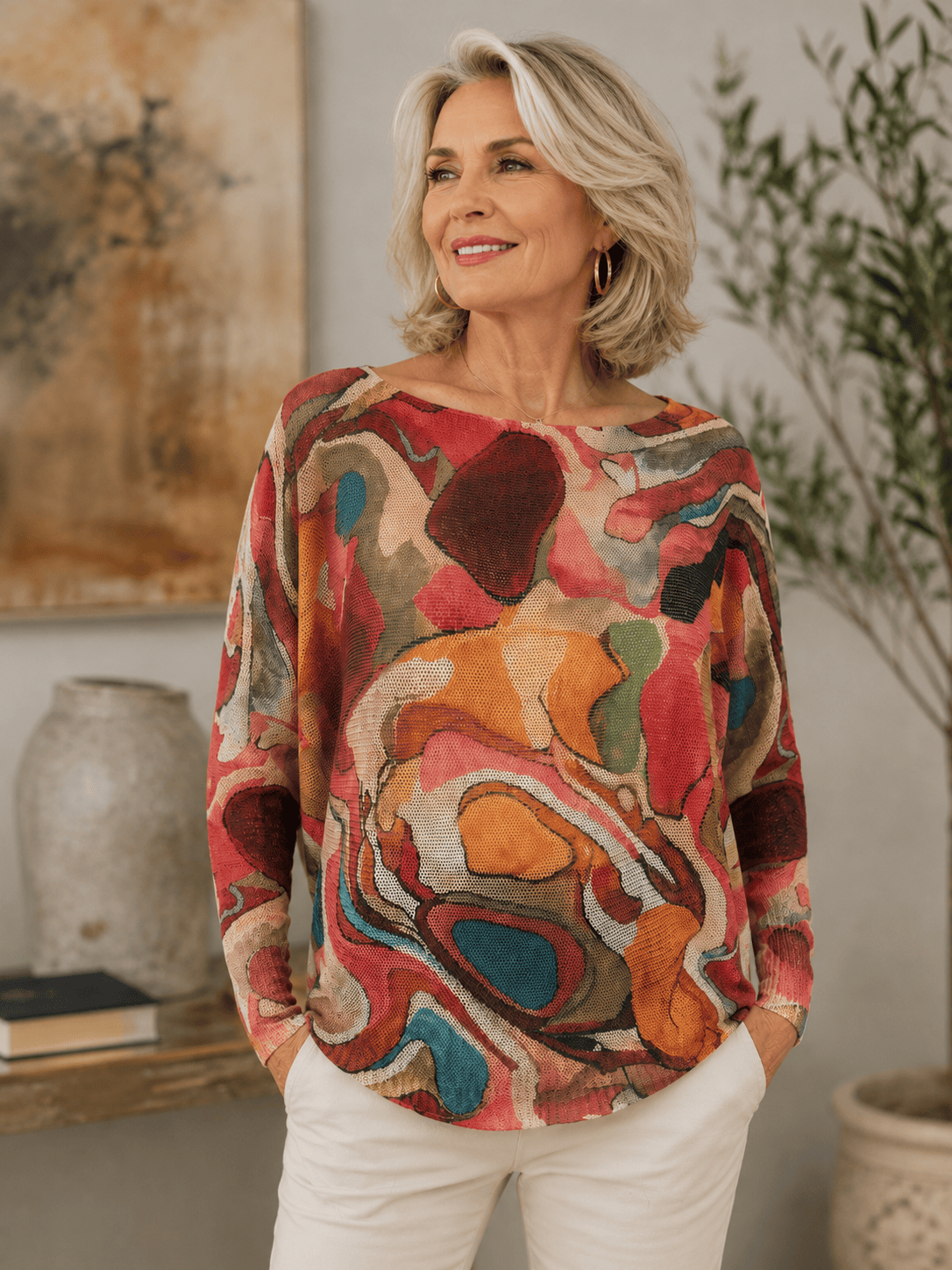 Loowie Crimson Abstract Print Long Sleeve Sweate