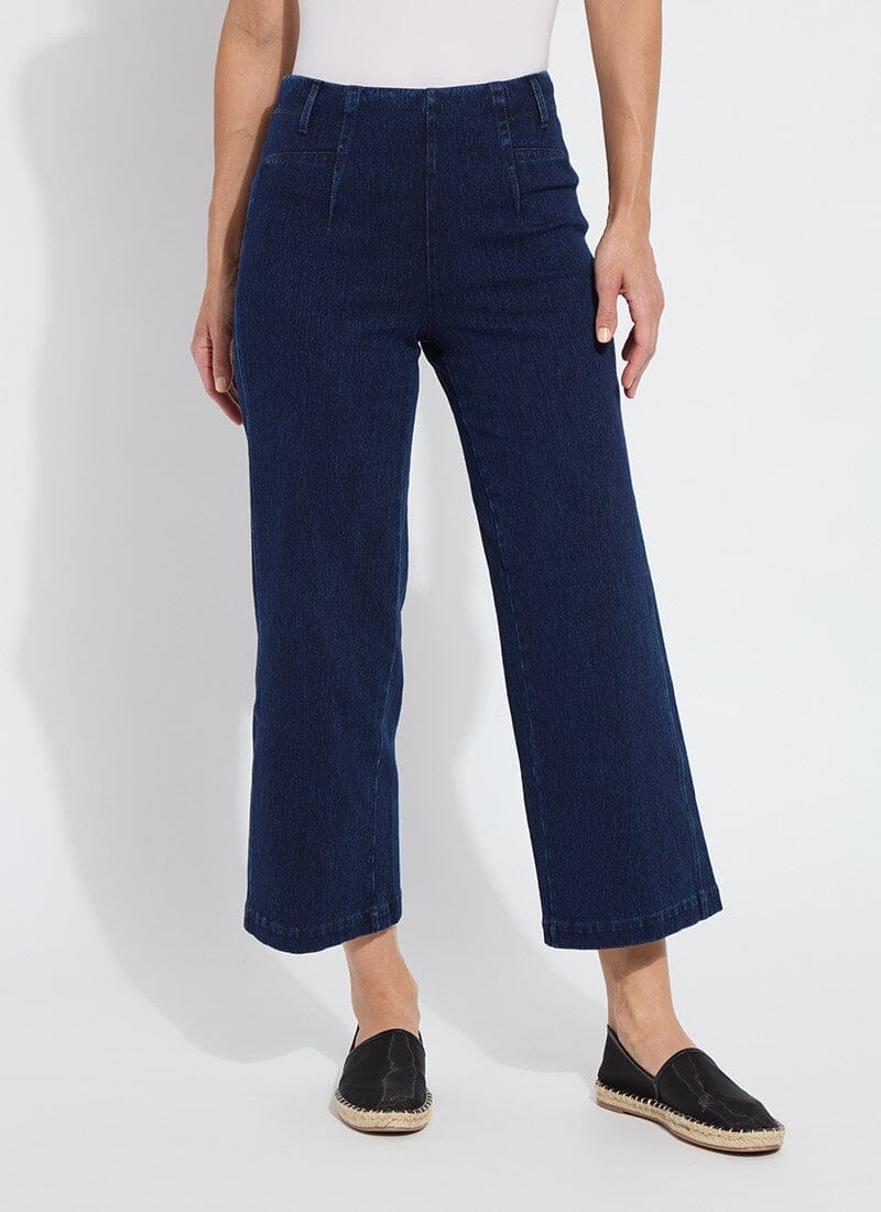 Lysse Layton Wide-Leg Cropped Denim Pants in Dark Indigo