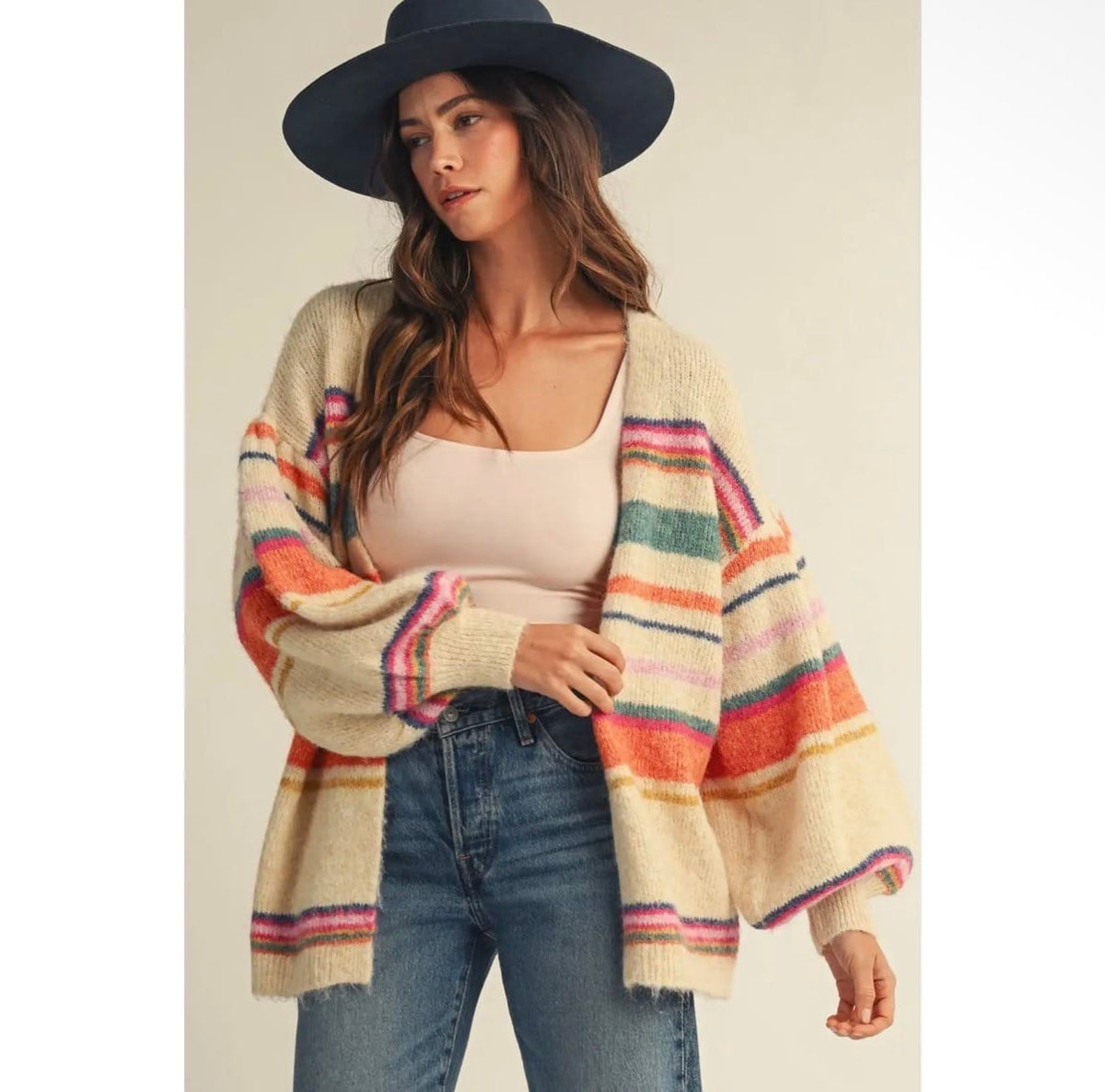 Sunset Carnival Stripe Cozy Relaxed Supersoft Cardigan