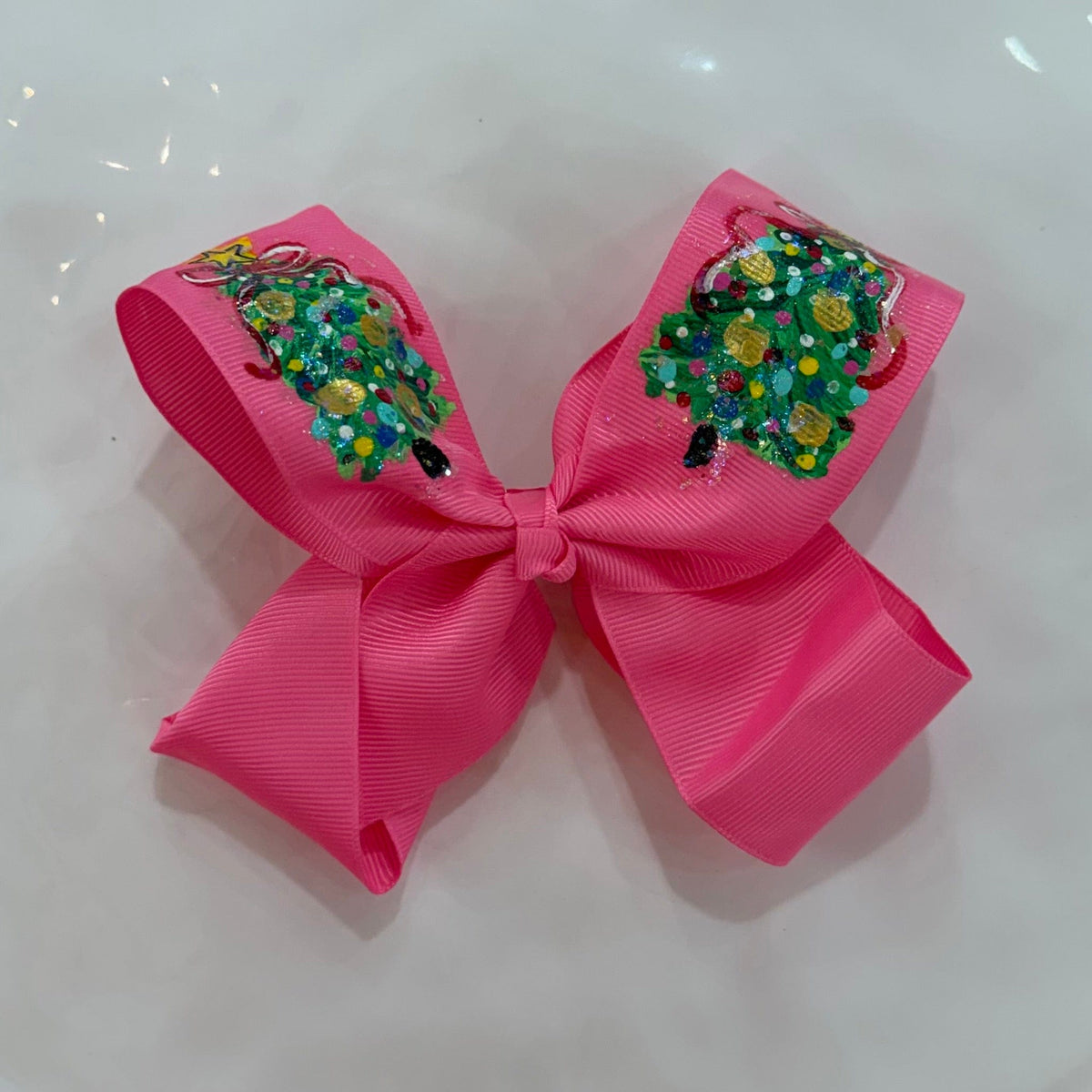 Pink Trees  Hand Painted Glitter Bow Double Glitter