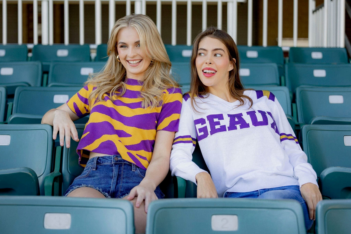Sparkle City Women's White GEAUX Sparkle Jersey Sweater