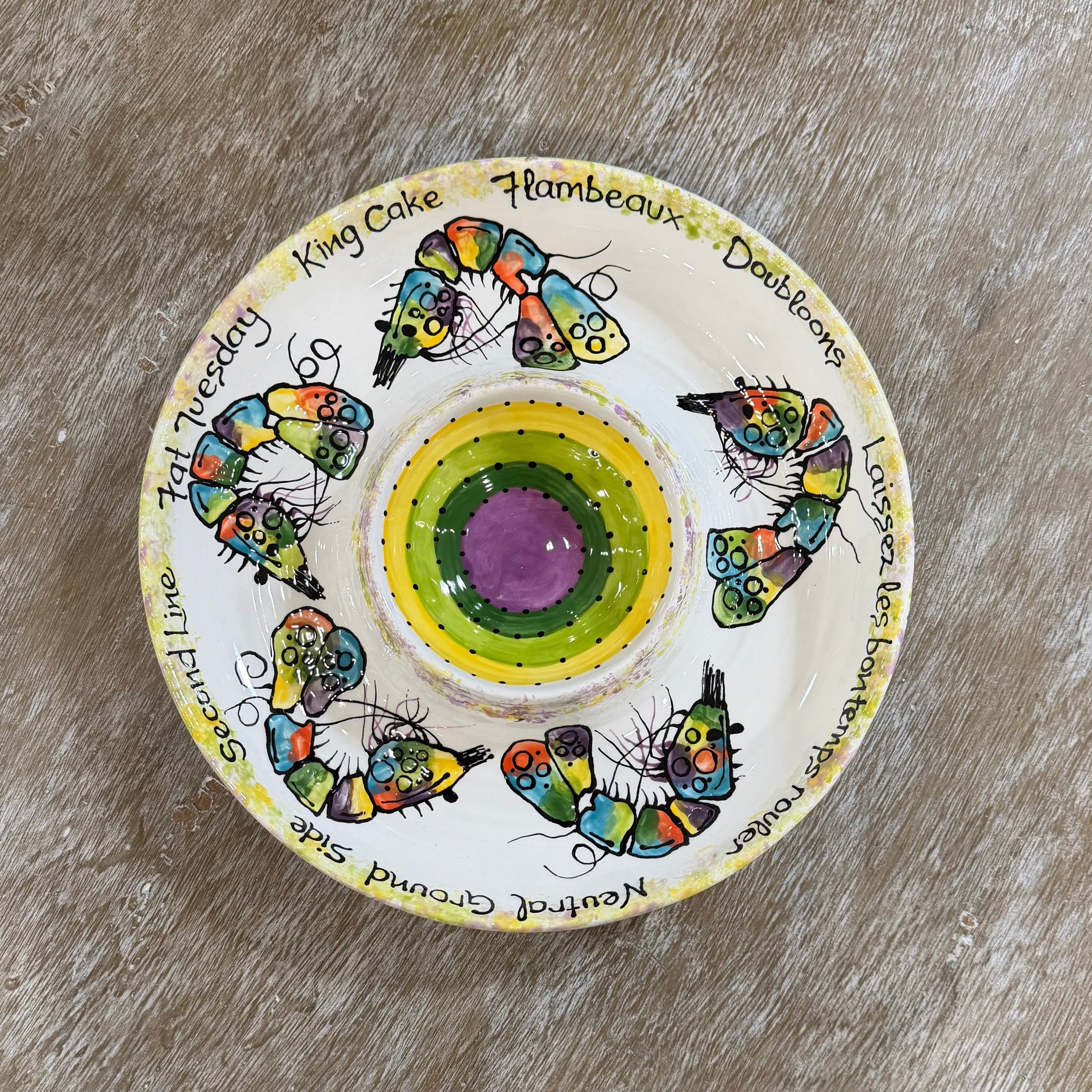 Mardi Gras Rainbow Shrimp Round Chip & Dip Bowl