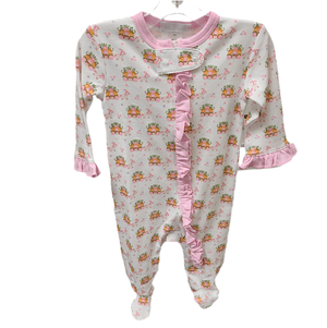 Lulu Bebe Pink Carriage Ruffle Trim Footies