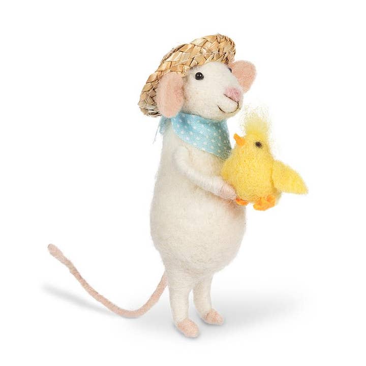Felt Mouse with Straw Hat & Chic