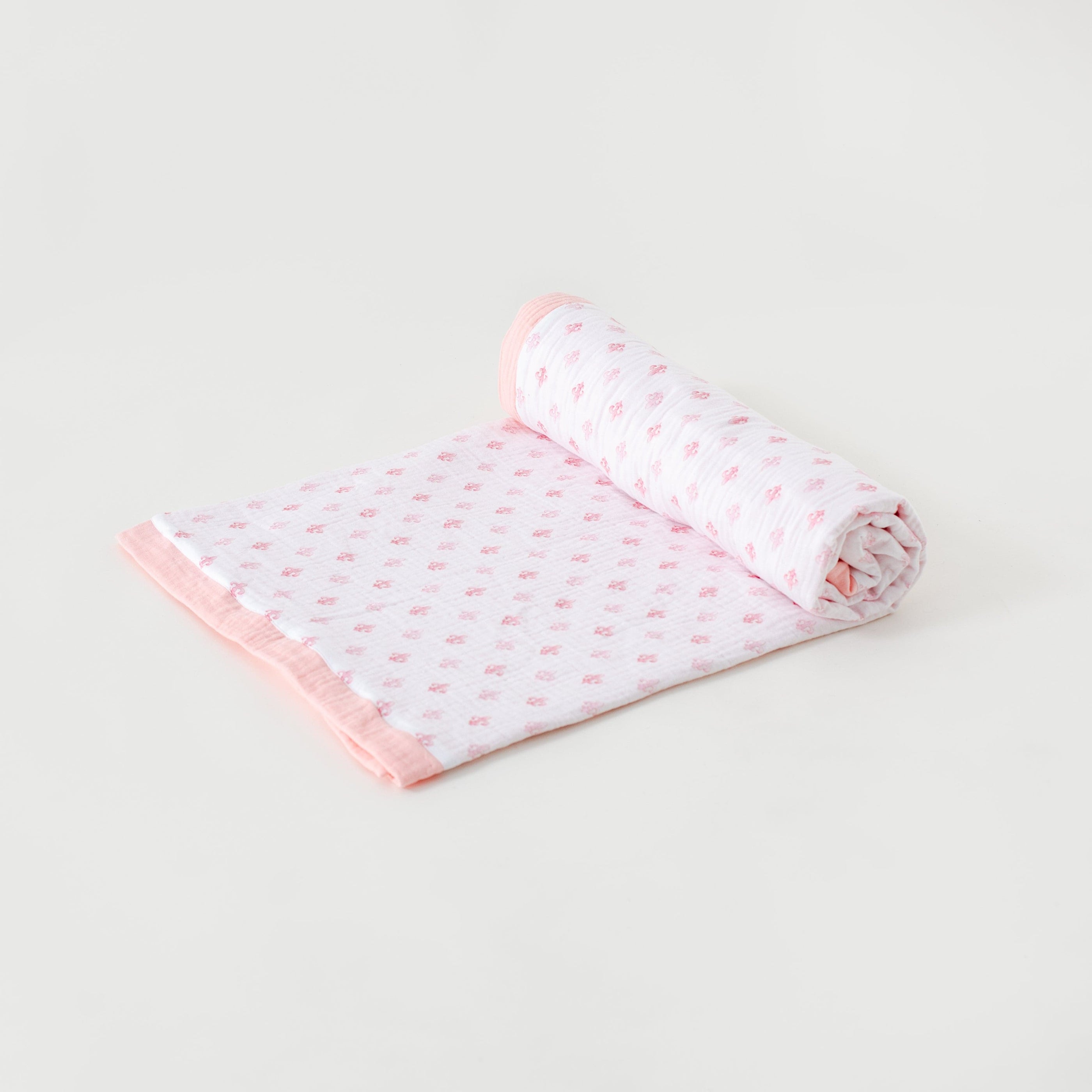 Fleur De Rose Organic Muslin Baby Quilt with Pink Trim