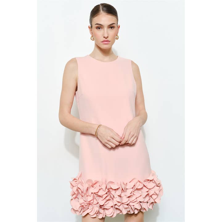 Floral 3D Bubble Hem Mini Dress in Blush