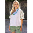 Floral Bubble Sleeve Ricrac Trim Top
