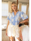 Floral Embroidered Button Down Striped Blouse