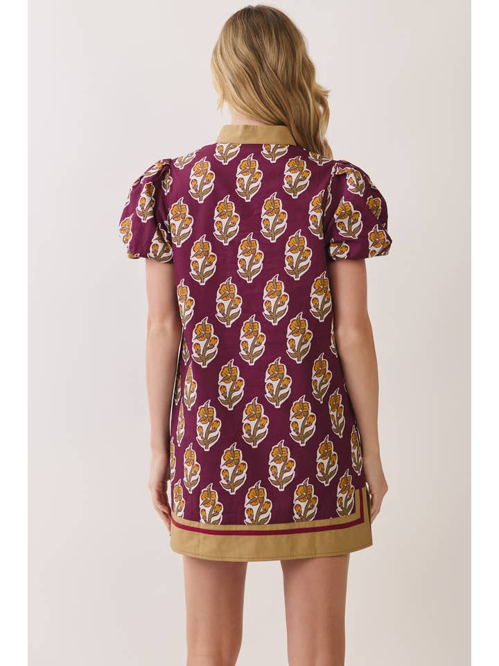 Floral Print Puff Sleeve Mini Dress
