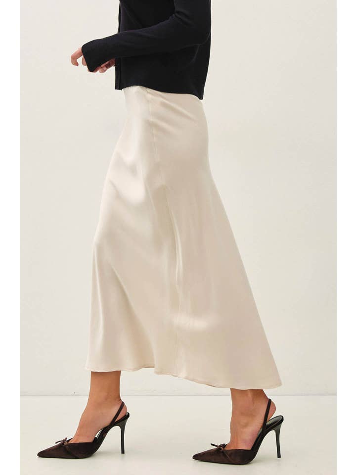 Flowy Suede Feel Midi Skirt with Elastic Waistline