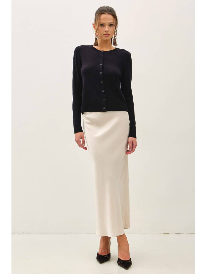 Flowy Suede Feel Midi Skirt with Elastic Waistline