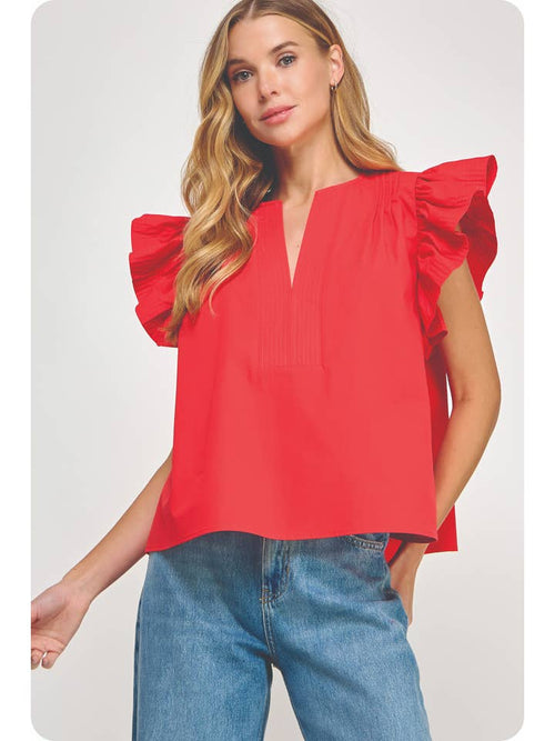 Flutter Ruffle Sleeve Poplin Top