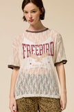 Free Bird America 1977 Graphic Lace Top with Contrast Trim