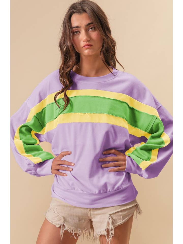 over sized stripe mardi gras pull over