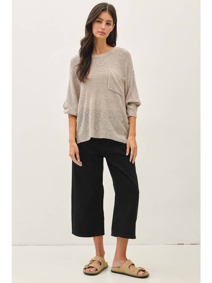 Front Pocket Dolman Long Sleeve Knit Sweater