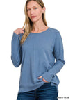 Front Seam Round Neck Knit Sweater in Dusty Blue