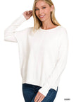 Front Seam Round Neck Knit Sweater in Ivory