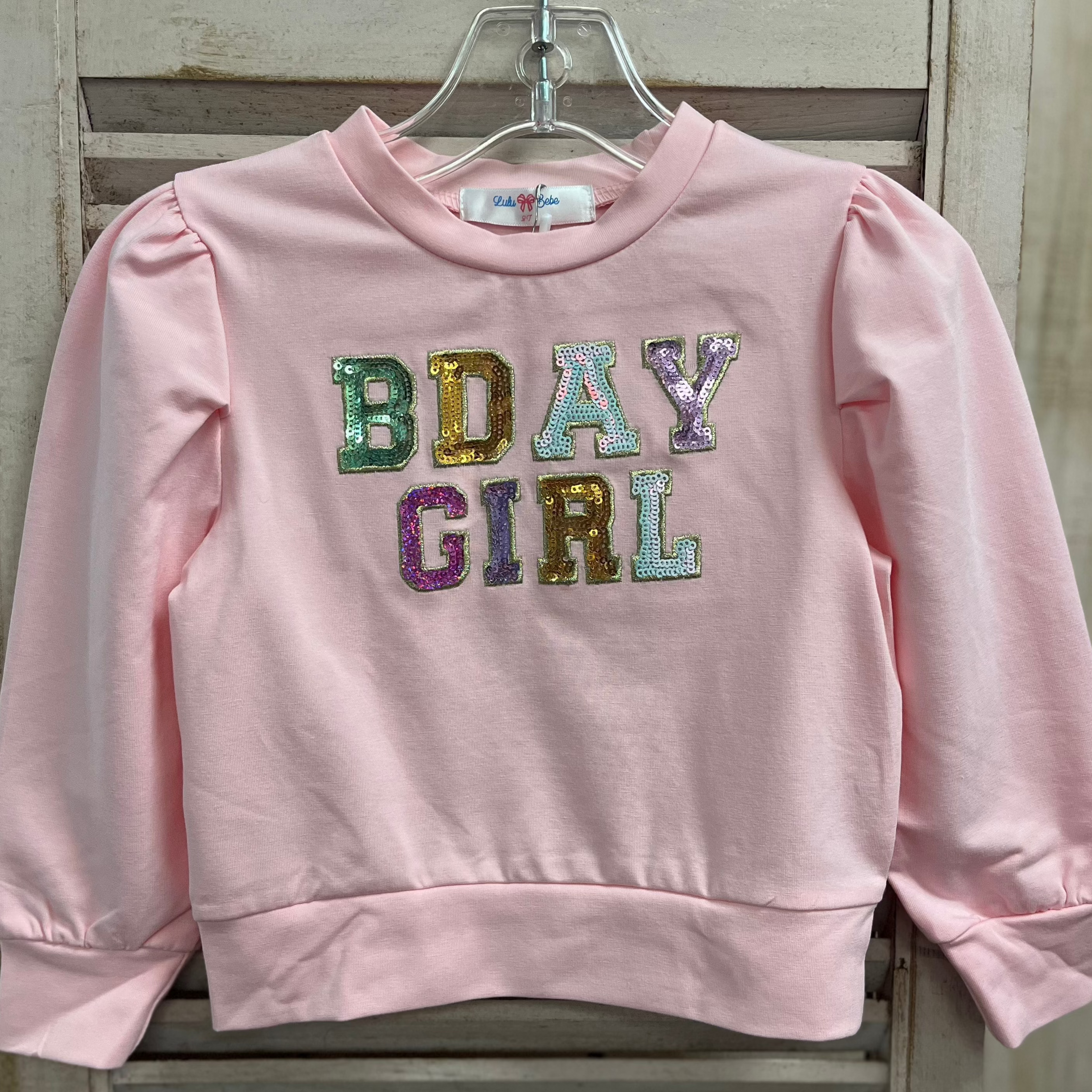 Lulu Bebe Lulu Bebe Birthday Puffy Long Sleeve Pink Shirt - Little Miss Muffin Children & Home