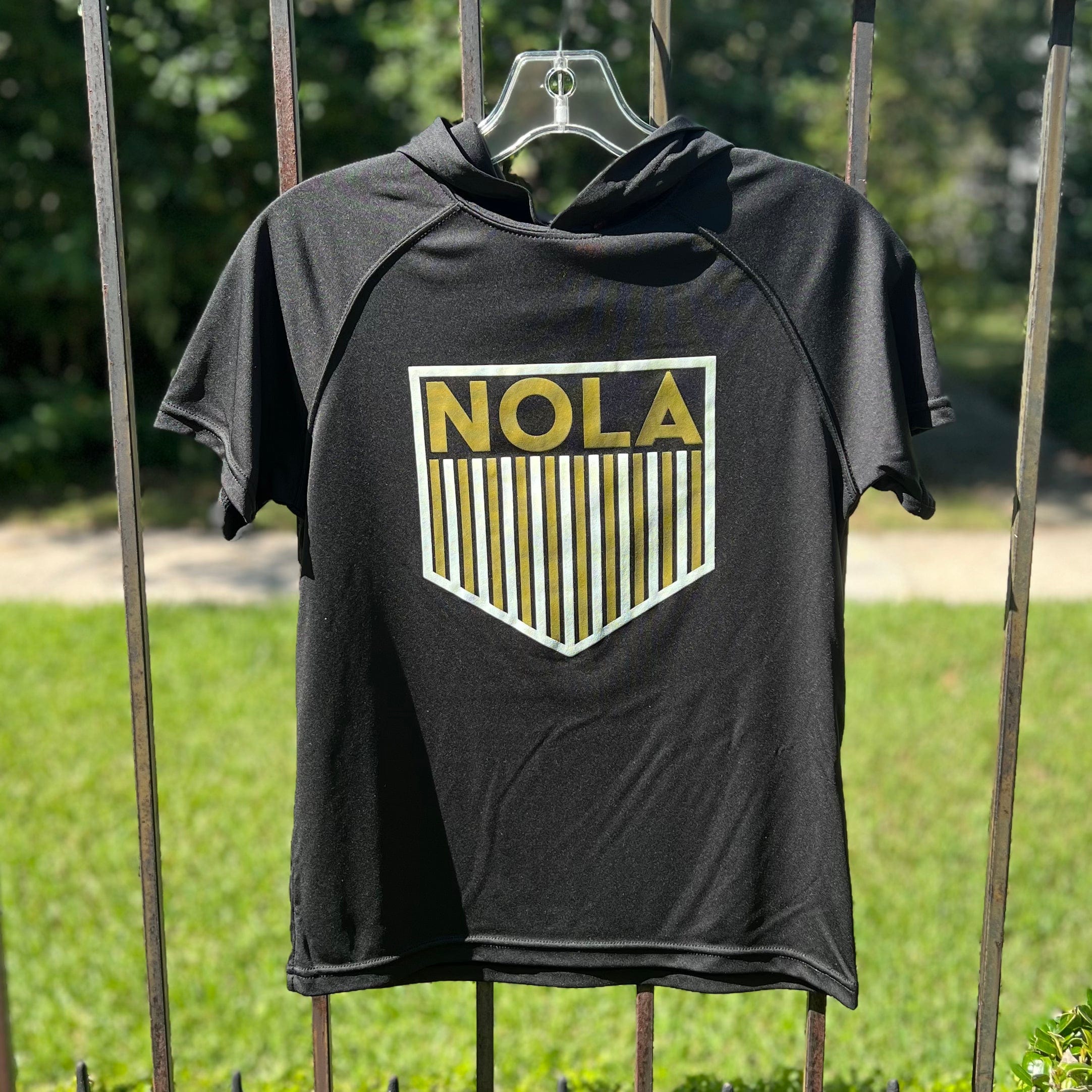 Bon Temps Boutique Bon Temps Boutique Saints Shield Hooded Short Sleeve Dry Fit Tee - Little Miss Muffin Children & Home