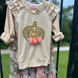 Joyous and Free Pumpkin Long Sleeve Tee with Tulle and Sequins