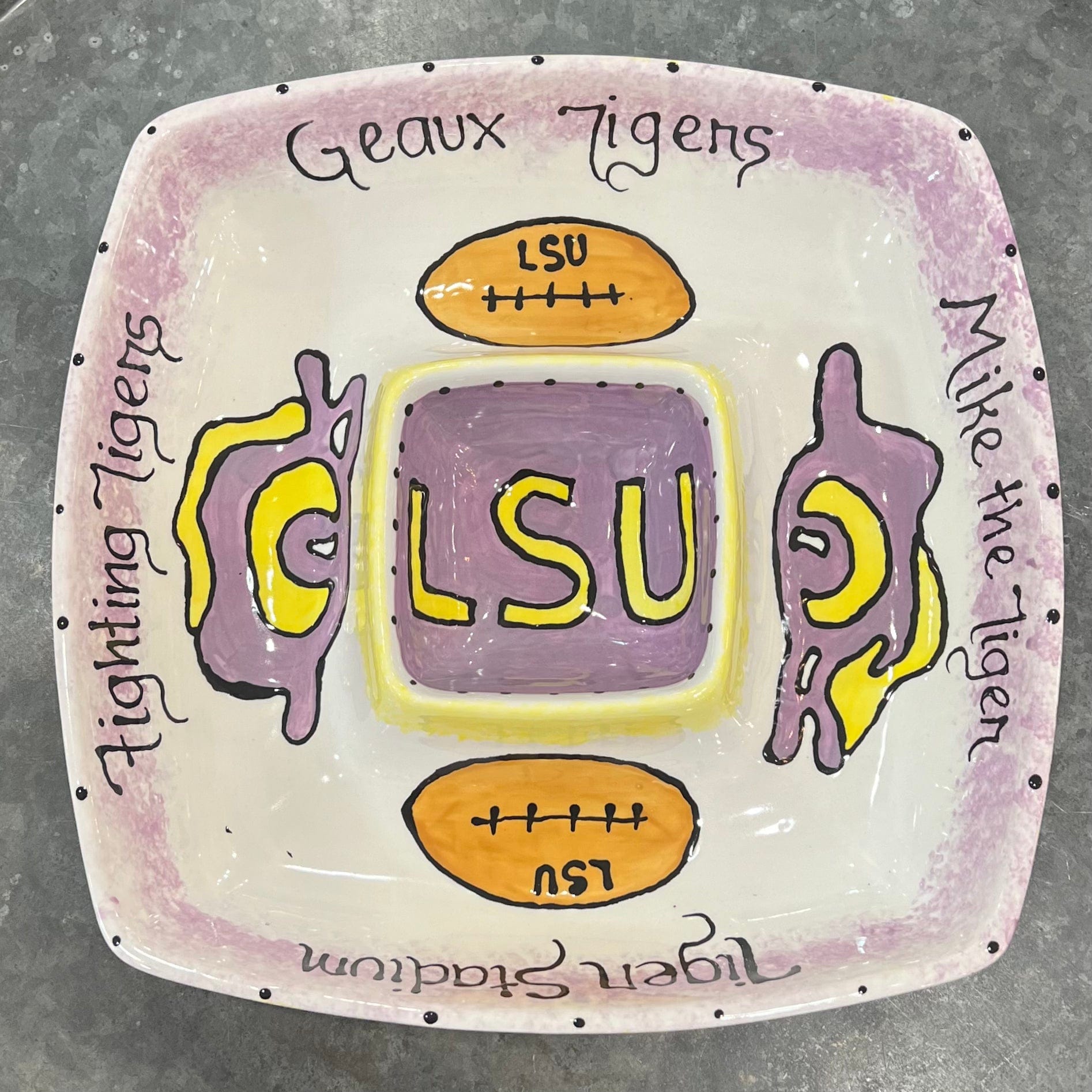 Jan Salzer Art Jan Salzer LSU Square Chip & Dip - Little Miss Muffin Children & Home