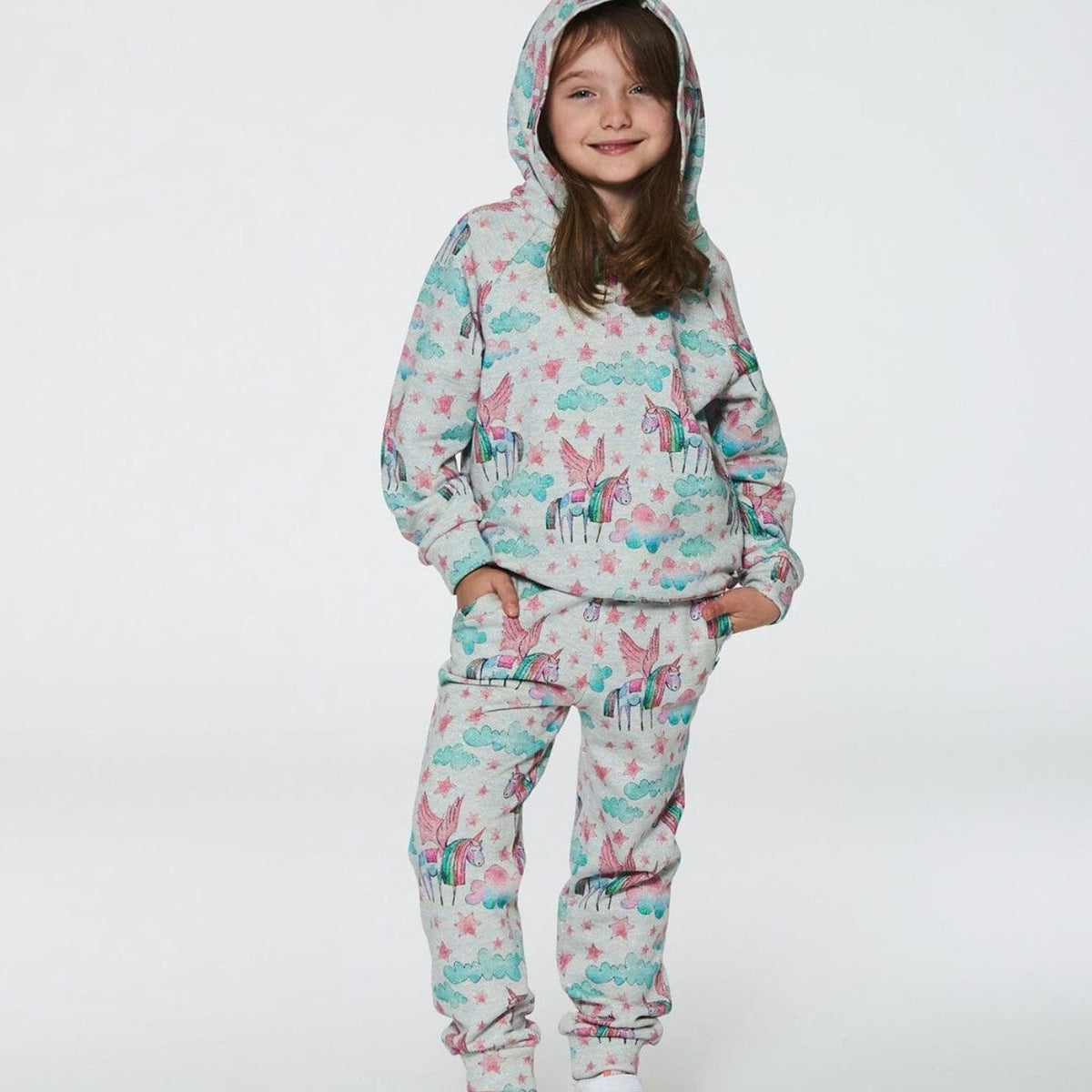 Deux Par Deux Deux Par Deux French Terry Hoodie with Angels and Unicorns - Little Miss Muffin Children & Home
