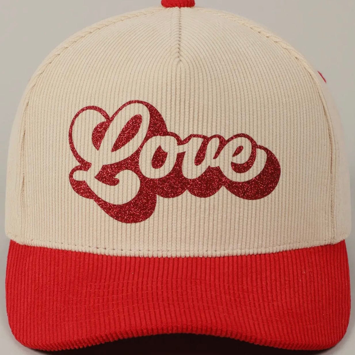 Fashion City Fashion City Love Glitter Bubble Letter Two-Tone Corduroy Cap, Red - Little Miss Muffin Children & Home