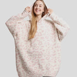 Fashion City Leopard Print Soft Hooded Snuggie with Pockets, Pink