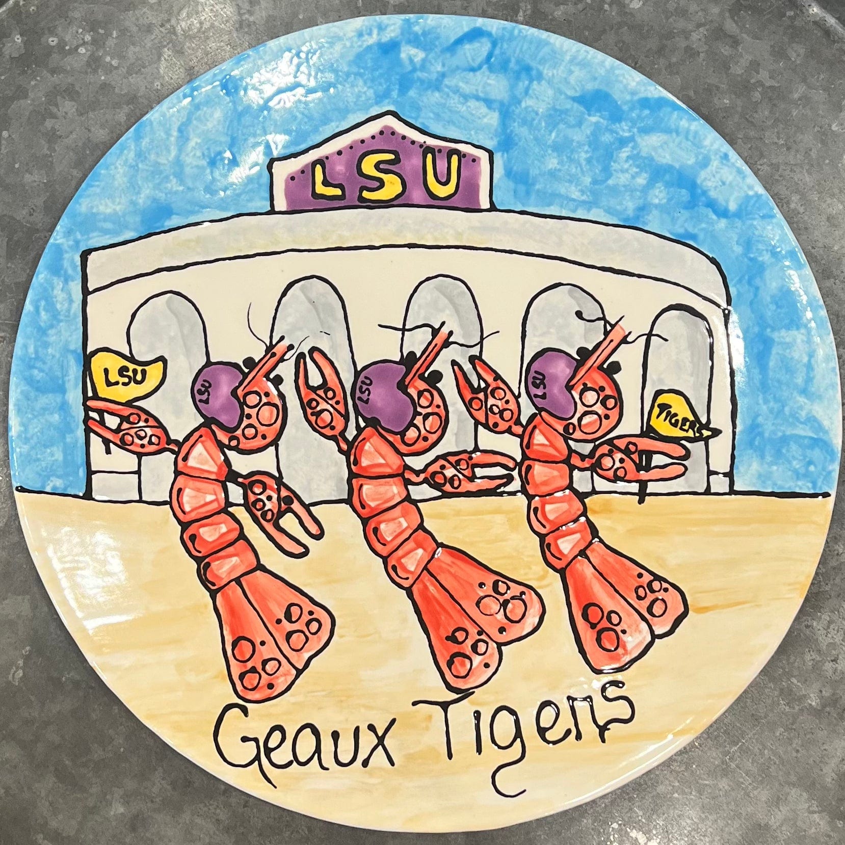 Jan Salzer Art Jan Salzer LSU Shrimp Round Plate - Little Miss Muffin Children & Home