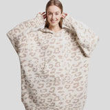 Fashion City Leopard Print Soft Hooded Snuggie with Pockets, Beige