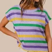 Vanilla Monkey Mardi Gras Striped Dolman Sleeve Knit Top