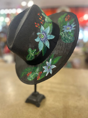 Michelle's Art Box Hand-Painted Passion Flower Fedora Hat