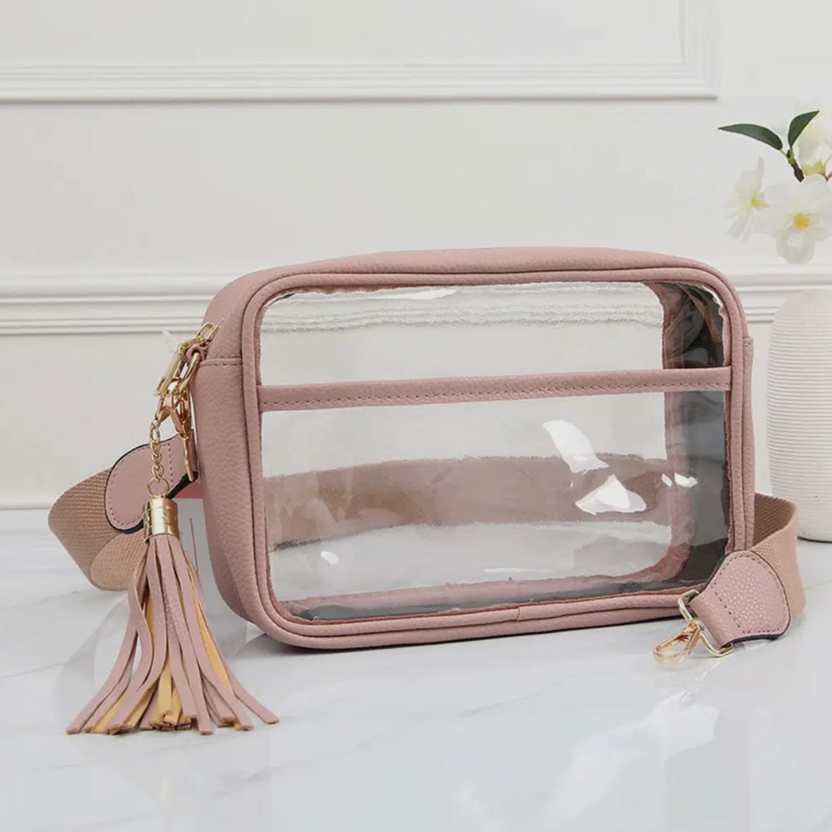 Fashion City Fashion City Solid Color Pink Outlined Clear Crossbody Bag - Little Miss Muffin Children & Home