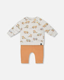 Deux Par Deux Printed Raccoon Baby Top & Pants Set