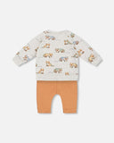 Deux Par Deux Printed Raccoon Baby Top & Pants Set