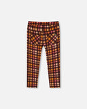 Deux Par Deux Milano Pink & Brown Plaid Treggings