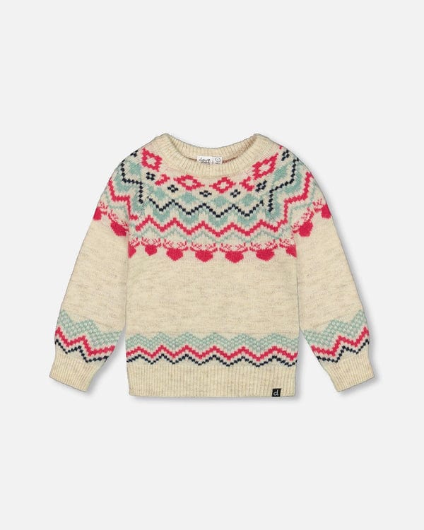Deux Par Deux Deux Par Deux Sweater With Norvegian Jacquard, Off White - Little Miss Muffin Children & Home