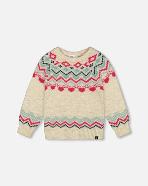 Deux Par Deux Sweater With Norvegian Jacquard, Off White