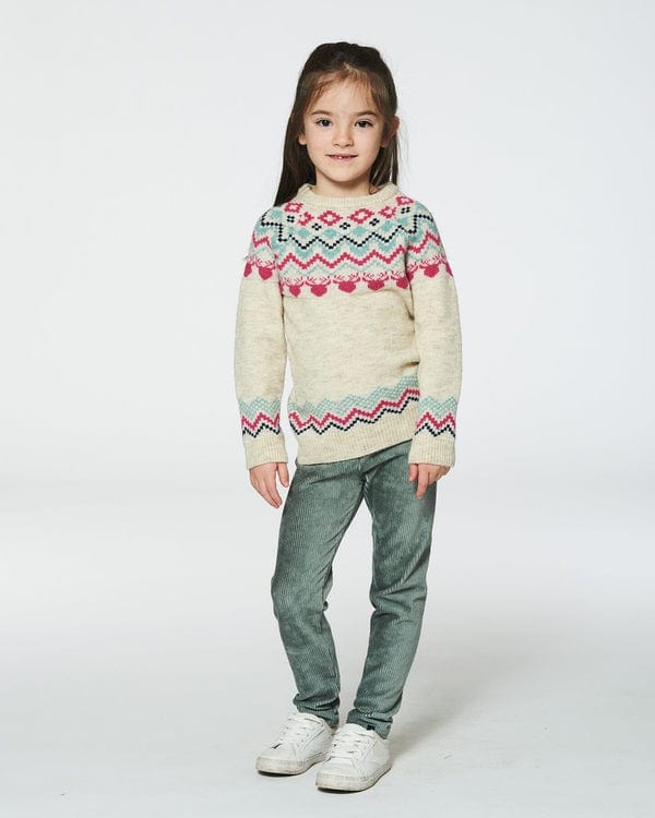 Deux Par Deux Deux Par Deux Sweater With Norvegian Jacquard, Off White - Little Miss Muffin Children & Home