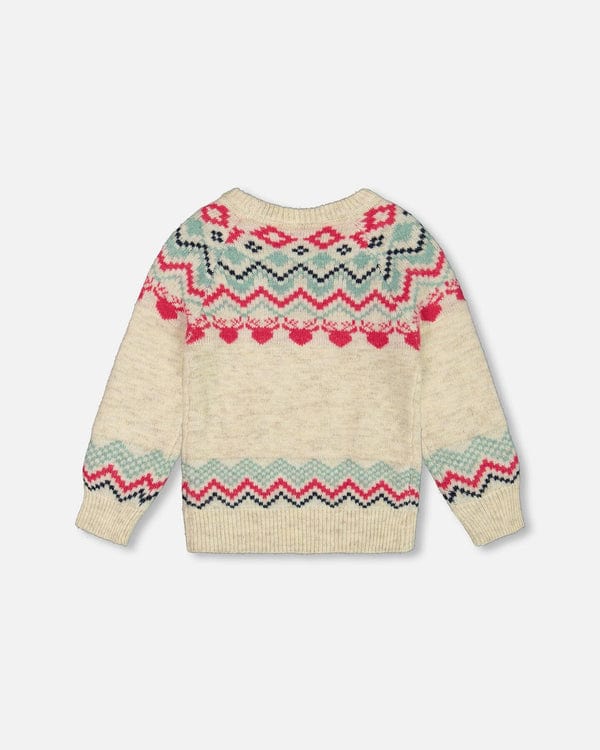 Deux Par Deux Deux Par Deux Sweater With Norvegian Jacquard, Off White - Little Miss Muffin Children & Home