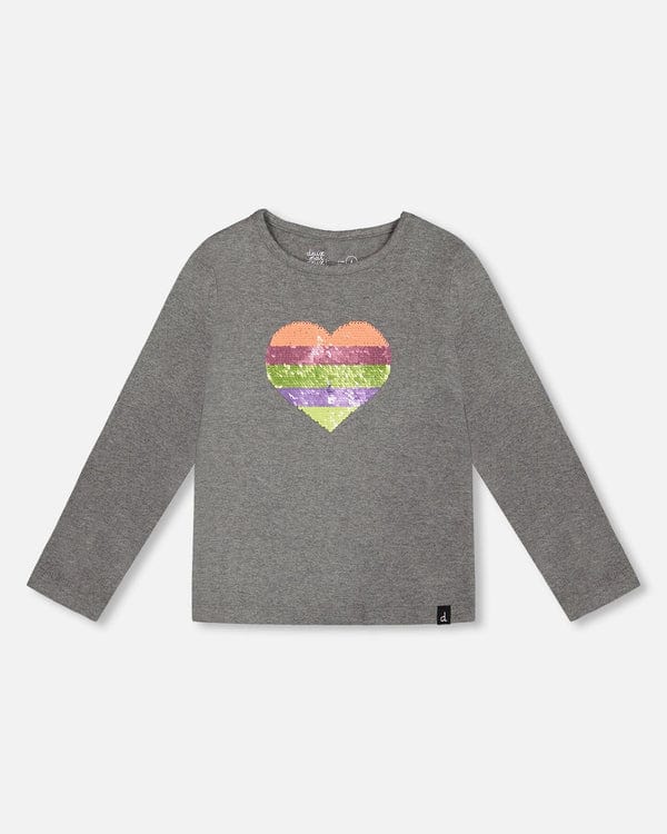 Deux Par Deux Deux Par Deux T-shirt Long Sleeves With Sequin Heart - Little Miss Muffin Children & Home