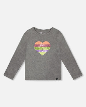 Deux Par Deux T-shirt Long Sleeves With Sequin Heart