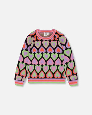 Deux Par Deux Jacquard Hearts Sweater