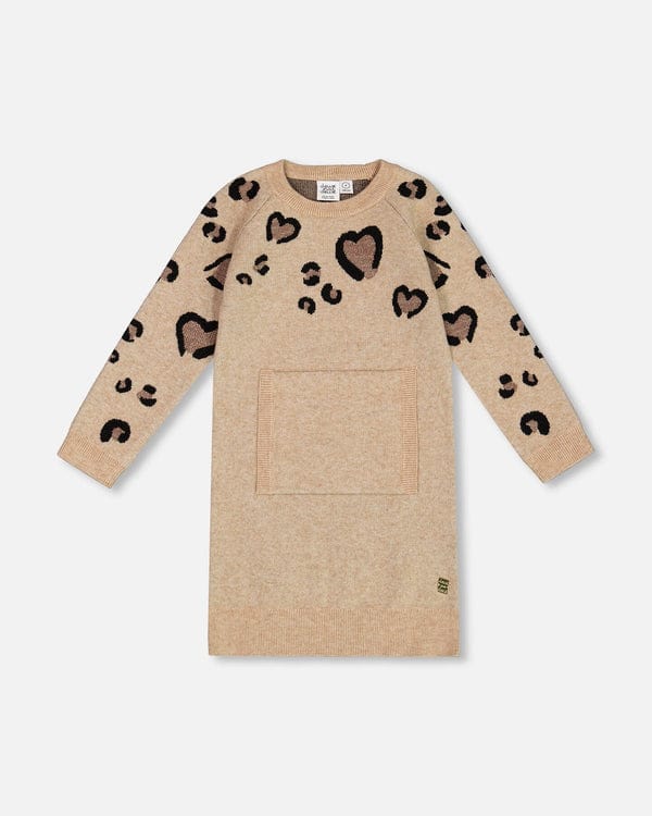 Deux Par Deux Deux Par Deux Sweater Dress with Heart Jacquard & Kangaroo Pocket - Little Miss Muffin Children & Home