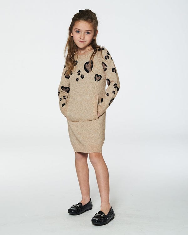 Deux Par Deux Deux Par Deux Sweater Dress with Heart Jacquard & Kangaroo Pocket - Little Miss Muffin Children & Home