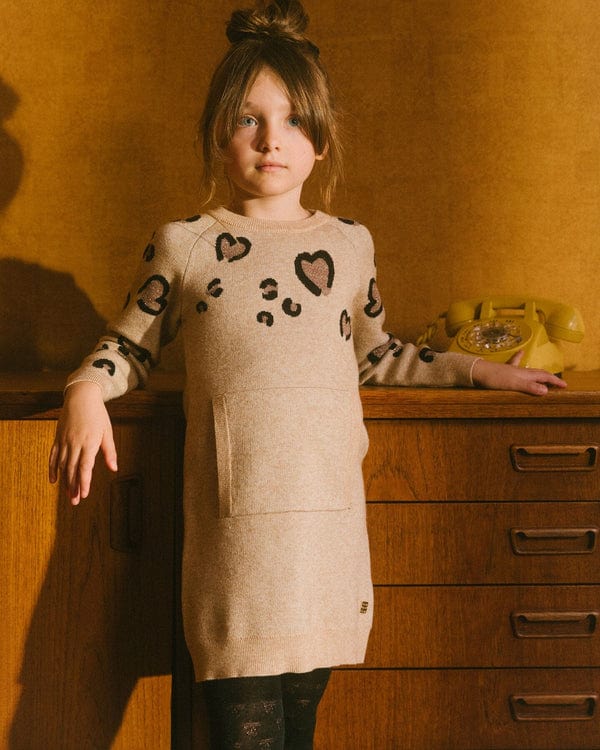 Deux Par Deux Deux Par Deux Sweater Dress with Heart Jacquard & Kangaroo Pocket - Little Miss Muffin Children & Home