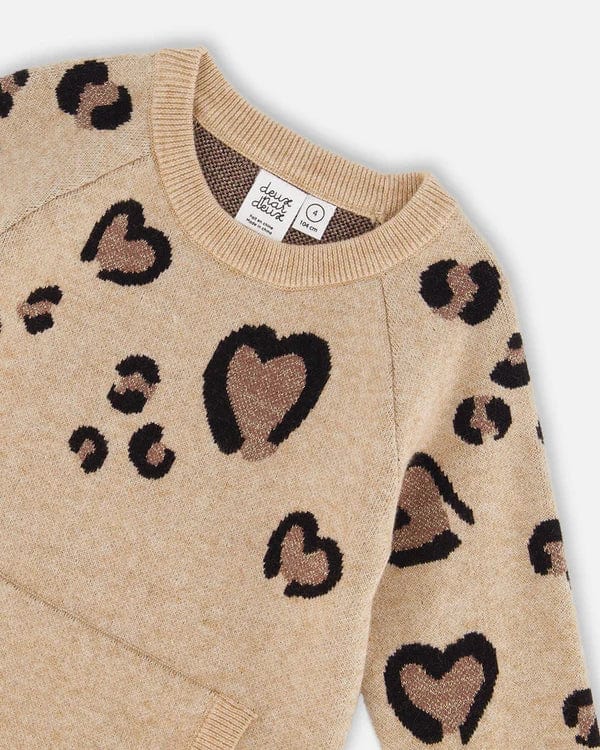 Deux Par Deux Deux Par Deux Sweater Dress with Heart Jacquard & Kangaroo Pocket - Little Miss Muffin Children & Home